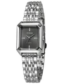 1 件时尚青少年不锈钢表带石英表，带方形表盘和标记，适合作为生日、毕业礼物