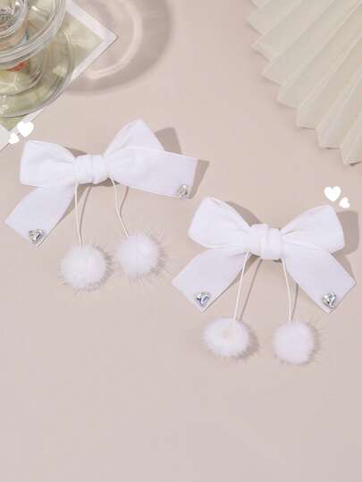 2pcs Cherry Hair Clips, White Velvet Bow Alligator Clips, Cute Fruit Hair Clips, Sweet Girl Hair Clips, Adorable Cherry Hair Pins, Elegant Warm Hair Clips, Teenage Hair Accessories