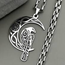 Celtic Style Bird And Crescent Moon Box Chain Pendant Necklace In Silver Color For Women Men Fashion Jewelry - Necklace - View 8