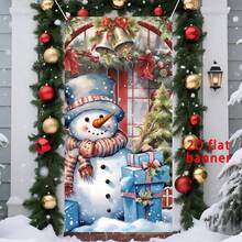 1 pieza Pancarta de puerta con diseño de muñeco de nieve navideño, 90cm x 180cm, material de poliéster duradero, decoración navideña, decoración para fiesta de Navidad, para uso en exteriores e interiores, ideal para porche, patio, garaje y hogar