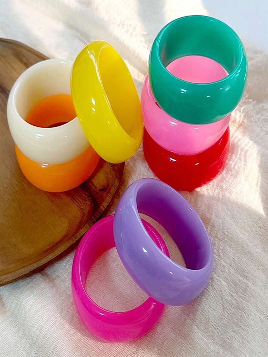 1 pieza Brazalete de resina colorido de dopamina, adecuado para uso diario casual de mujeres, diseño minimalista y redondo grande, regalo único para familiares y amigos (Tamaño: 63mm, por favor revise las dimensiones del producto antes de hacer el pedido)