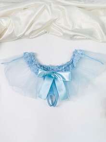 weiweihu Single Piece Women's Sexy Underwear With Mesh Fabric, Cute And Playful Bow Women's Underwear, With Transparent Mesh Lace Edges, Low Waist And Low Elasticity, A Must-Have For Valentine's Day - 藍色 - 查看 4