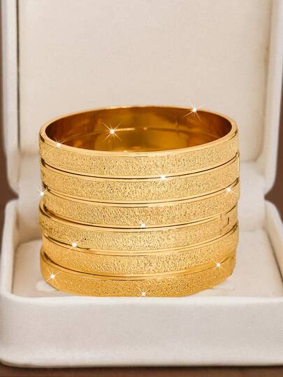 1/3/6 Pieces Of Sand Gold Exquisite Hand Carved Pattern Exquisite 24k Gold Plated 8mm Wide Bracelet For Women, Without Box