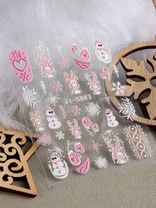 圣诞美甲贴纸指甲贴花 2 件 5D 自粘圣诞圣诞老人手套拐杖糖冬季雪花姜饼人圣诞设计滑块指甲贴纸女士美甲用品