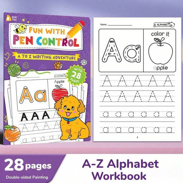 28 Pages Large Size English Tracing Book, English Alphabet Writing Practice Workbook, Calligraphy Coloring Exercise Book