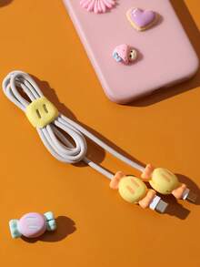 Protector de cable de teléfono con diseño de caramelo de dibujos animados, organizador de cable universal 2 en 1 con alivio de tensión y enrollador de cable para viajes