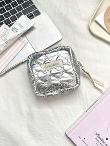 1个迷你绗缝化妆包，可爱蝴蝶结图案口红袋，心形图案化妆品收纳包，柔软面料卫生巾收纳袋，带拉链的少女零钱包，便携式零钱包钥匙扣，小物件收纳袋，旅行卫生巾收纳袋，女士化妆包，非常适合收纳化妆品和护肤品、文具，返校礼物，周年纪念礼物