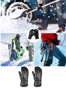 1pair Men Winter Warm Hand Warmers Full Fingers Thickened Fleece Gloves Waterproof Wind Proof Outdoor Motorcycle Cycling Thermal Gloves Leather Thickened Ski Gloves Touch Screen Gloves Unisex