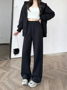 少女黑色飘逸阔腿裤 | 休闲风格，中腰宽松版型，修身，舒适百搭，13 - 16 岁