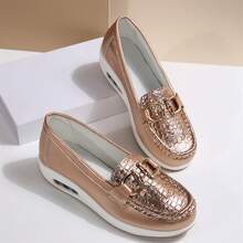 Outdoor Travel Loafers For Women Casual Flat Metal Buckle Comfortable Lightweight Slip On Shoes - Vàng - Xem 3