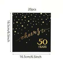 20pcs/40pcs/60pcs,50th Birthday Napkins, Celebrate Cheers To 50 Years Cocktail Party Napkins, 6.5x6.5 Inch, For Birthday Decorations, Wedding Anniversary, Black And Gold, 2 Ply Halloween Table Decorations - Black 50 - View 3