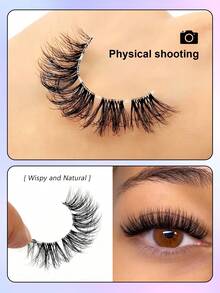 Asiteo 9对装奢华自然蓬松假睫毛 - 自然妆效，透明睫毛梗，新手友好，可重复使用，日常佩戴假睫毛条，睫毛，假睫毛 - 自然纖長款 - 查看 3