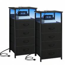 Tomnk 4 Drawers Night Stands With Charging Station, White Beside Table With U-S-B Ports And Outlets, 4 Fabric Storage Drawers With PU Finish, Small Dresser Bed Side Table, Dorm Room Essentials College, Bedroom Furniture - 美規B型插(110-127V) - 查看 14