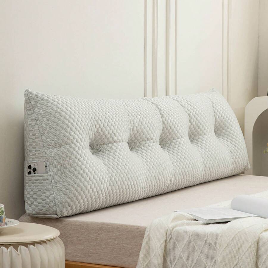 Soft Headboard Pillow Bed Wedge Pillow For Headboard With Side Pockets Dorm Headboard Twin Full Queen King Backrest Pillow, Bed Bolster Pillows For Back Support With Removable Cover - 淺灰色 - 查看 1