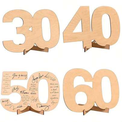 1Set 18th/30th/40th/50th/60th Personalized Wooden Number Guestbook For Birthday Party Decorations - Ideal Gift For 18th/30th/40th/50th/60th Birthday Party, Personalized Birthday Accessories, Time To Adult Party Decorative Greeting Card Wooden Card 30th/40th/50th/60th Birthday Woman Man