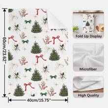MEMNUN 2 pièces Serviettes de cuisine en microfibre super douces et absorbantes de 15,75 * 23,62 pouces (40 * 60 cm), avec imprimé aquarelle d'arbre de Noël, cadeau de Noël, nœud de bonbon et baie. Convient pour la décoration et les cadeaux de Noël, la cuisine, la cuisson, le thé, le nettoyage, les restaurants et toutes les saisons.