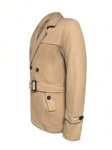 Abrigo largo de manga larga para hombre, abrigo casual de negocios de corte slim en color camello con cinturón, para otoño