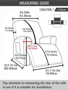 1 Seater Velvet Recliner Chair Cover 4-Pieces Design Recliner Sofa Cover Reclining Chair Slipcovers Furniture Protector, 1pc