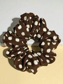 1 件波尔卡圆点超大发圈，厚灯芯绒纹理，多功能发饰，适合浓密的头发，秋冬颜色：米色、白色、黑色、发带、发圈 - 棕色白點 - 查看 8