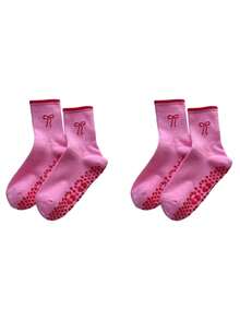 2 Pairs Women's Bowknot Yoga Mid-Calf Socks, Women's Non-Slip Pilates Socks, Ruffle Yoga Socks, Cute Grip Socks - Multicolor - View 15