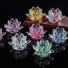 Sparkly Crystal Lotus Flower Ornament, Hue Iridescent Reflection, Decorative Glass Figurine, Crystal Suncatcher, Feng Shui Home Decor - Xanh đậm - Xem 2