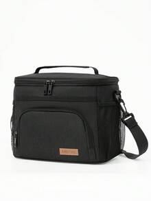 1pc Large Capacity 9L Insulated Lunch Bag, Polyester Fiber Waterproof Leakproof Soft Material Adult Lunch Portable Cooler Box With Zipper, Adjustable Shoulder Strap For Office And Picnic, Multicolor Reusable Lunch Box For Office, Work, School, Picnic, Beach, Leakproof Freezable Cooler Bag With Handle