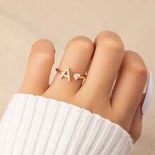 Women's Initial Letter Ring Youth 18K Gold Plated Birthstone Ring Stackable Exquisite Letter Ring Christmas Birthstone Jewelry Gift For Mother And Daughter.Durable Metal Accessory .Vintage Charm Piece . - Alphabet Ring-x - View 3
