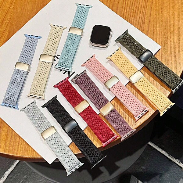 Nylon Strap Suitable For Apple Watch 38/40/41/42/44/45/46/49mm Weave Lace Breathable Magnetic Clasp Bracelet For Ultra Series 11/10/9/8/7/6/5/4/SE/3/2/1