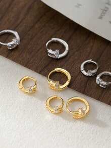 1 Peça Brinco Argola Geométrico Circular Cravejado de Diamantes em Prata 925, Adequado para Uso Diário, Elegante e Versátil, e um Excelente Presente para Namoradas, Mães e Irmãs.