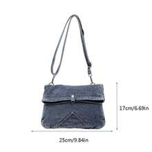 Women's Denim Shoulder Bag With Magnetic Snap Fashionable Adjustable Crossbody Bag For Work, Travel - Blue - View 8