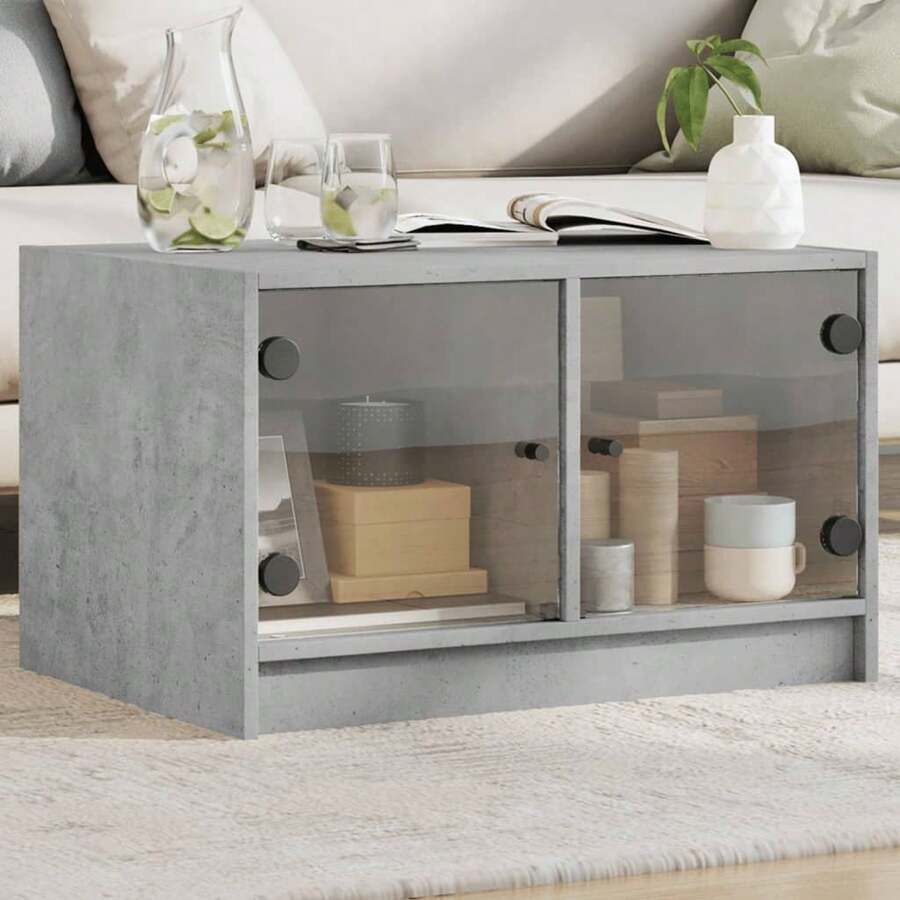 Coffee Table With Glass Doors Concrete Grey 68x50x42 Cm - Grey - View 1
