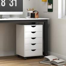 HOMCOM Cajonera Escritorio con Ruedas, Cajonera Oficina con 5 Cajones, Archivador Móvil, para Estudio, Salón, 40x40x67 cm, Blanco - Blanco - Ver 1