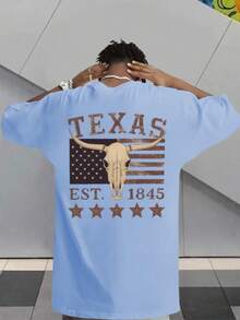 Men's Streetwear T-Shirt Country Rodeo Texas Cotton Round Neck - 淺藍色 - View 1