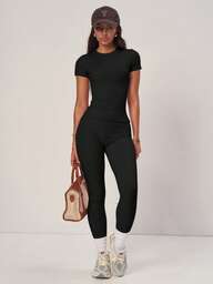 PinkTip "Pastel Pink Basic Crop Top & Shorts Set Breathable CottonLinen Blend & HighWaist Loose Fit Summer Casual & Gym Essentials"