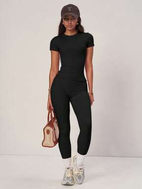 PinkTip "Pastel Pink Basic Crop Top & Shorts Set Breathable CottonLinen Blend & HighWaist Loose Fit Summer Casual & Gym Essentials"