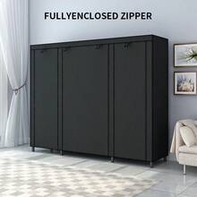 1pc Portable Wardrobe - 3 Hanging Sections, Moisture-Proof & Dustproof Non-Woven Fabric - Easy Assemble Closet, Multi-Layer Storage Cabinet - Grey - View 5