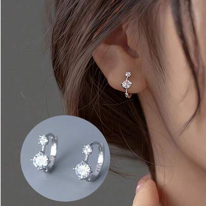 GAGAFEEL 1 对 S925 纯银白色锆石环形耳环，哥特式耳环，高端质感，适合日常佩戴