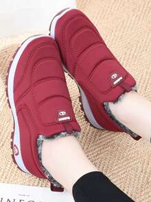 女士雪地靴保暖踝靴防滑防水保暖内衬加厚鞋底百搭休闲黑色冬季鞋 - 紅色 - 查看 7