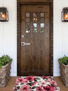 1PC Floral Pattern Floor Mat Plant Flower Design Rug Non-Slip For Bedroom Living Room Bathroom Home Decor Carpet Easy To Clean Wear-Resistant Door Mat - Pink - View 6