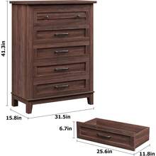 mteryoing 5-Drawer Dresser For Bedroom, 41.3" Tall Wood Chest Of Drawers, Freestanding Storage Closet Organizer With Large Vertical Drawers For Clothes, Bedroom, Living Room, Dorm - 棕色 - 查看 2