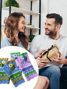 Luvas femininas de tricô bordado com gancho pequeno e flor quente, luvas de fio jacquard feitas à mão