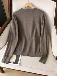 GIGOGOU Suéter básico cálido de manga larga para mujer de talla grande 1XL-4XL para otoño e invierno - Café integral - Ver 2