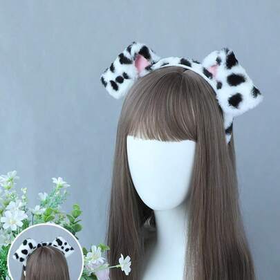 可爱高品质斑点狗卡通棕色发带发饰，适合角色扮演、复活节万圣节角色扮演派对节日装扮配饰