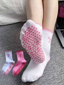 2 Pairs Women's Bowknot Yoga Mid-Calf Socks, Women's Non-Slip Pilates Socks, Ruffle Yoga Socks, Cute Grip Socks - Multicolor - View 2