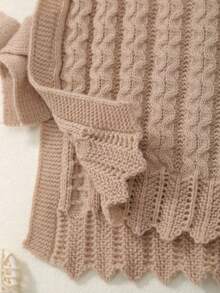 Girls' Round Neck Knitted Vest With Bow Design, Solid Color, Spring/Summer/Autumn - Khaki - View 3