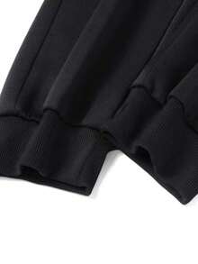 1 قطعة بنطلون رياضي دافئ مبطن للرجال مع جيوب وسحاب، رقعة جلدية ذات لون متباين، خصر قابل للتعديل، حافة مرنة، مريح للارتداء - الأسود - مشاهدة 6