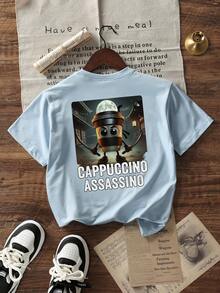 Boys & Teens Casual Printed Crew Neck Short Sleeve T-Shirt, Summer Top