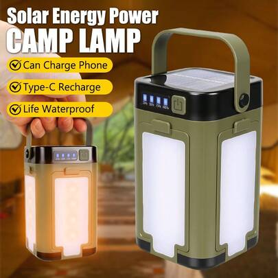 1PC Solar Outdoor Portable Camping Light Solar Charging Foldable Power Bank Intelligent Display Portable Hanging Tent Light