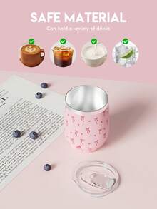 1pc 340ml/12oz Double Wall Stainless Steel Vacuum Insulated Egg-Shaped Cup, Suitable For Home, Office, Outdoor Travel, Sports, Also As A Gift - Pink Bow - View 5