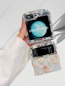 Flower Printed Sleek & Stylish Clear Crystal Shockproof Protective Cover, Anti-Drop Protection Clear Anti-Yellowing Phone Case Compatible With Samsung Galaxy Z Flip 7 Flip 6 Flip 5 Flip 4 Flip 3